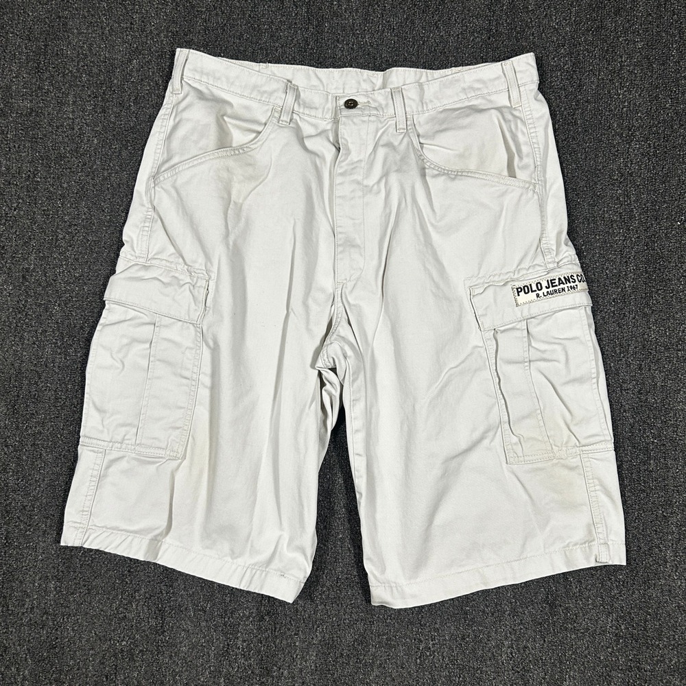 Polo Jeans Co Ralph Lauren Cargo Shorts Mens 36 White Excellent Freighter Short